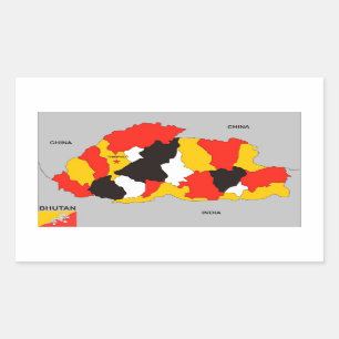 Pegatina Rectangular bandera de mapa político del país de bhután