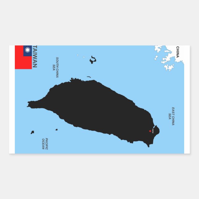 Pegatina Rectangular bandera de mapa político del país de taiwán (Anverso)