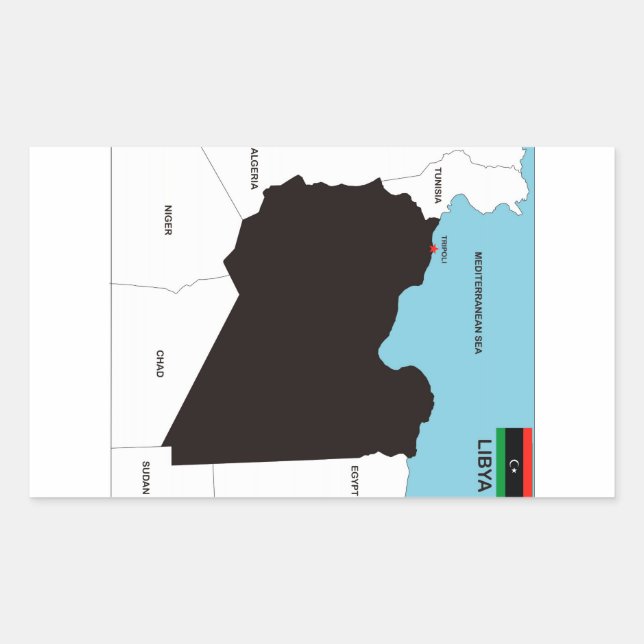 Pegatina Rectangular bandera de mapa político del país libio (Anverso)