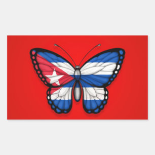 Pegatina Rectangular Bandera de mariposa cubana en rojo