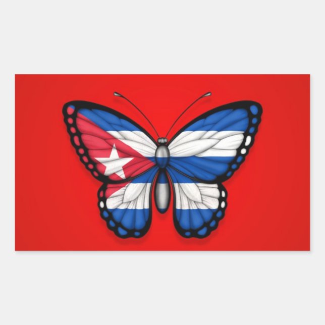 Pegatina Rectangular Bandera de mariposa cubana en rojo (Anverso)