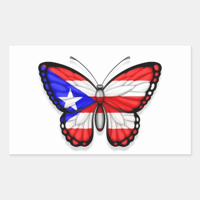 Pegatina Rectangular Bandera de mariposa de Puerto Rico (Anverso)