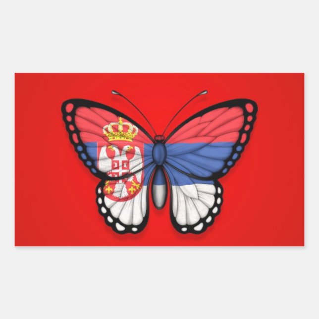 Pegatina Rectangular Bandera de mariposa serbia en rojo (Anverso)