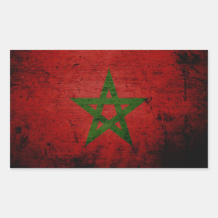 Pegatina Rectangular Bandera de Marruecos Grunge Negro