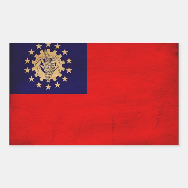 Pegatina Rectangular Bandera de Myanmar (Anverso)