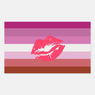 Pegatina Rectangular Bandera de orgullo lesbiana con lápiz labial y lab
