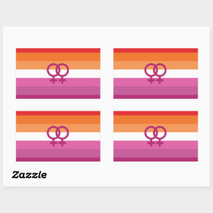 Pegatina Rectangular Bandera de orgullo lésbico WLW (Atardecer)
