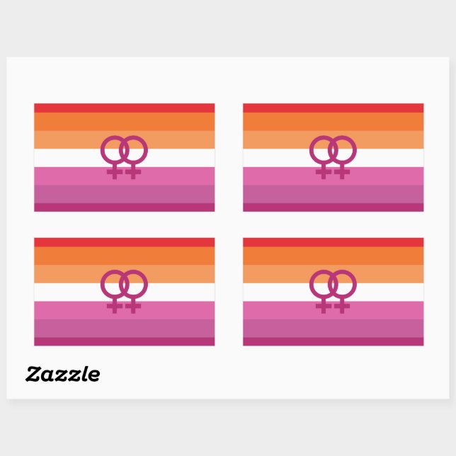 Pegatina Rectangular Bandera de orgullo lésbico WLW (Atardecer) (Hoja)