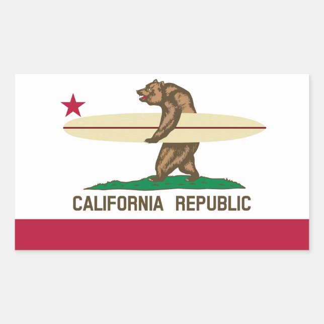 Pegatina Rectangular Bandera de oso para surfistas de California (Anverso)
