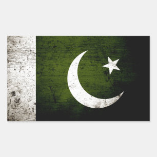 Pegatina Rectangular Bandera de Pakistán Grunge Negra