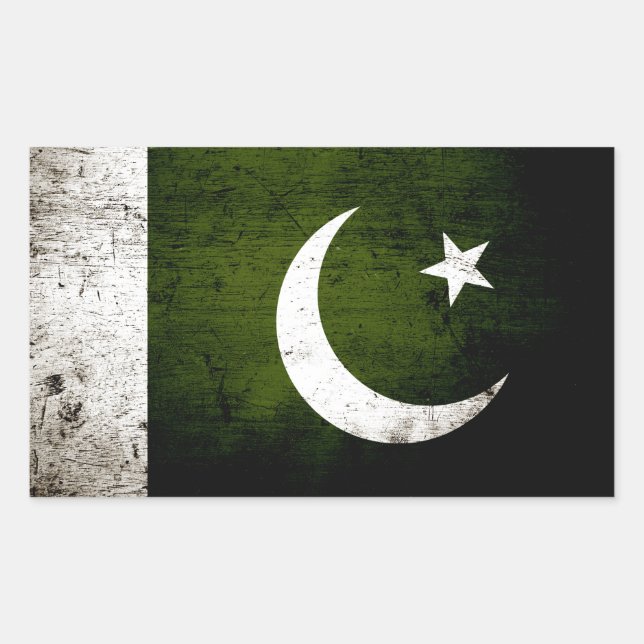 Pegatina Rectangular Bandera de Pakistán Grunge Negra (Anverso)