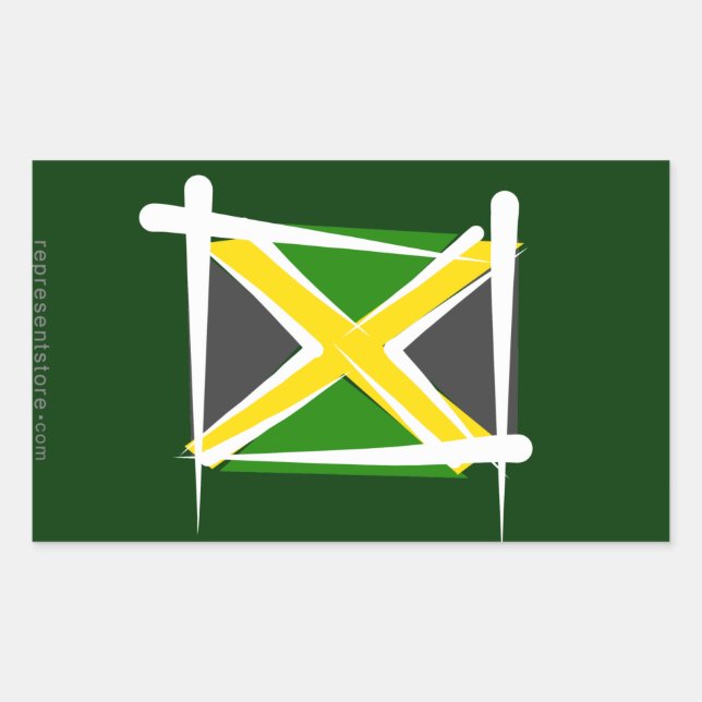 Pegatina Rectangular Bandera de pincel de Jamaica (Anverso)