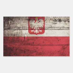 Pegatina Rectangular Bandera de Polonia en grano de madera viejo