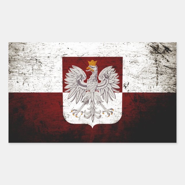 Pegatina Rectangular Bandera de Polonia negra grunge (Anverso)