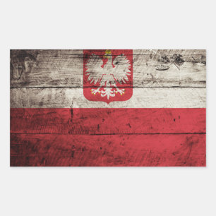 Pegatina Rectangular Bandera de Polonia sobre antigua textura de madera