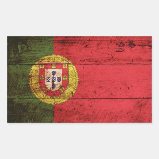 Pegatina Rectangular Bandera de Portugal en grano de madera vieja (Anverso)