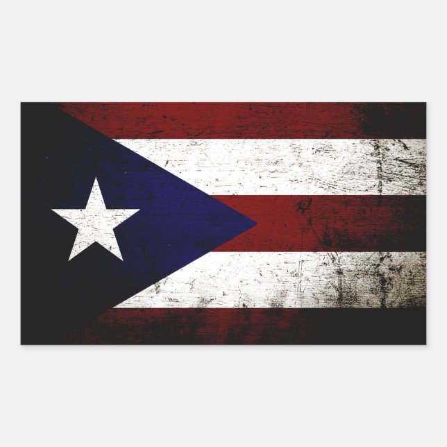 Pegatina Rectangular Bandera de Puerto Rico Grunge Negra (Anverso)