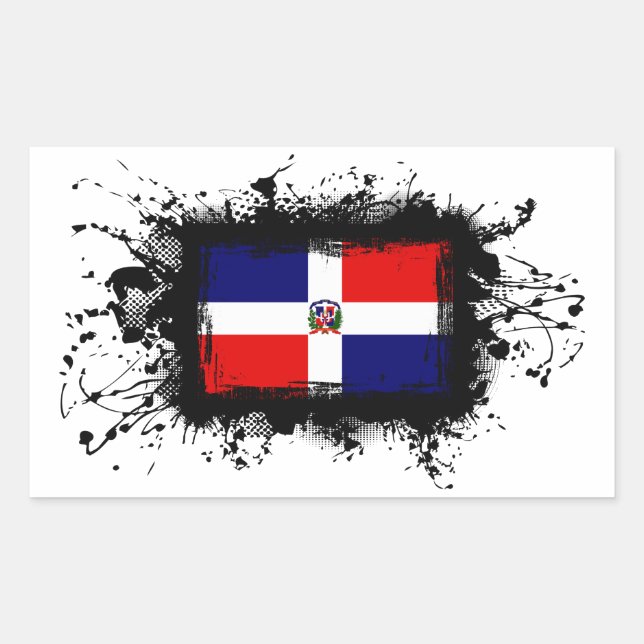Pegatina Rectangular Bandera de República Dominicana (Anverso)