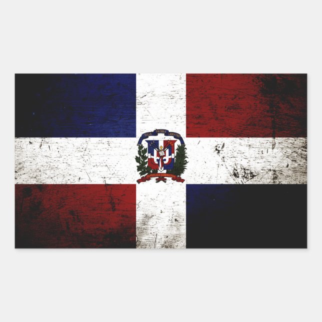 Pegatina Rectangular Bandera de República Dominicana gruesa negra (Anverso)