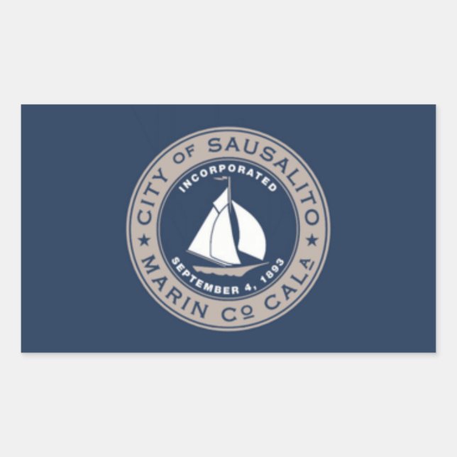 Pegatina Rectangular Bandera de Sausalito, California (Anverso)
