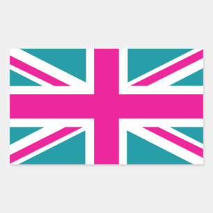 Pegatina Rectangular Bandera de Shock Pink Union Jack British(UK)