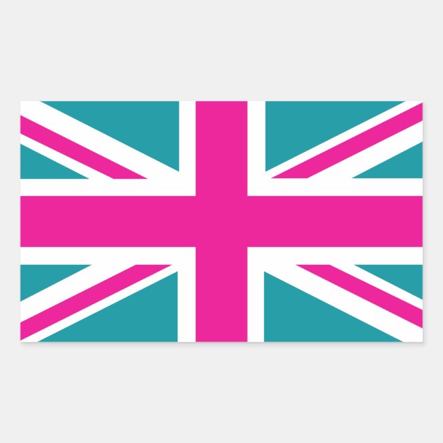 Pegatina Rectangular Bandera de Shock Pink Union Jack British(UK) (Anverso)