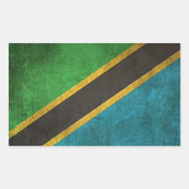 Pegatina Rectangular Bandera de Tanzania con problemas de época (Anverso)