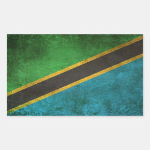 Pegatina Rectangular Bandera de Tanzania con problemas de época
