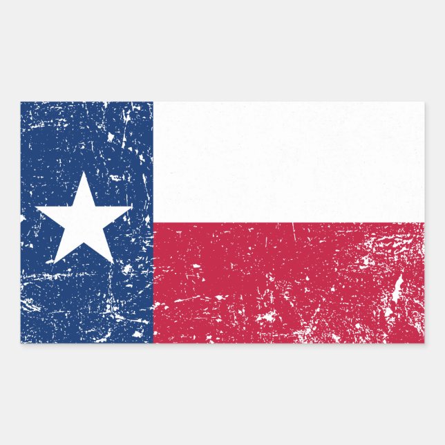 Pegatina Rectangular Bandera de Tejas Grunge con problemas (Anverso)