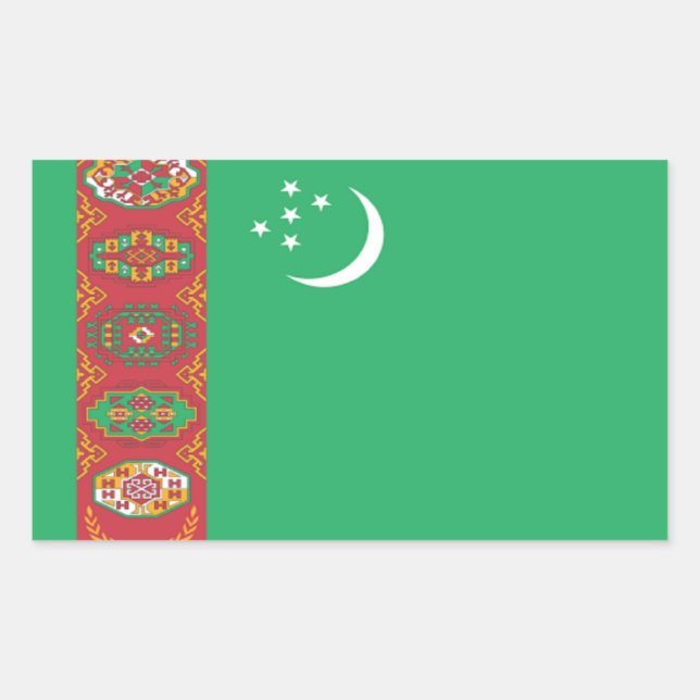 Pegatina Rectangular Bandera de Turkmenistán (Anverso)