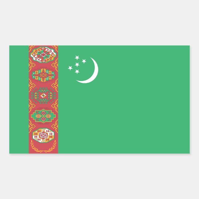Pegatina Rectangular Bandera de Turkmenistán/Turkmenistán (Anverso)