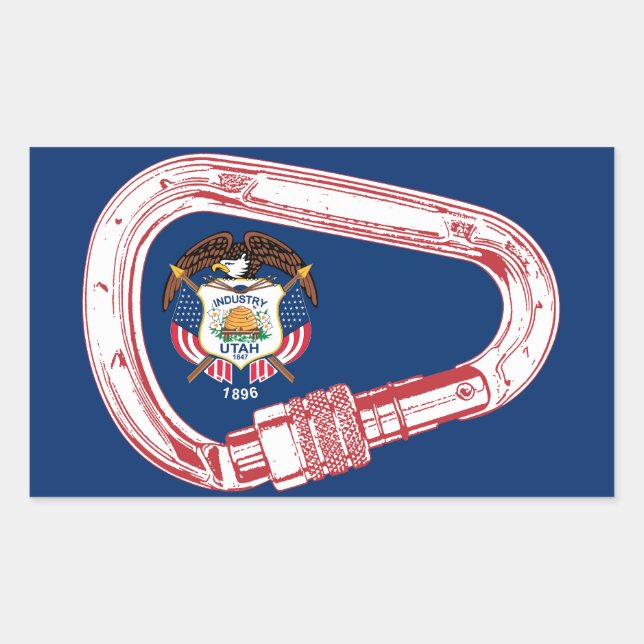 Pegatina Rectangular Bandera de Utah Escalando Carabiner (Anverso)
