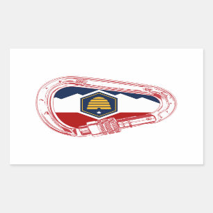 Pegatina Rectangular Bandera de Utah Rock Climber Carabiner