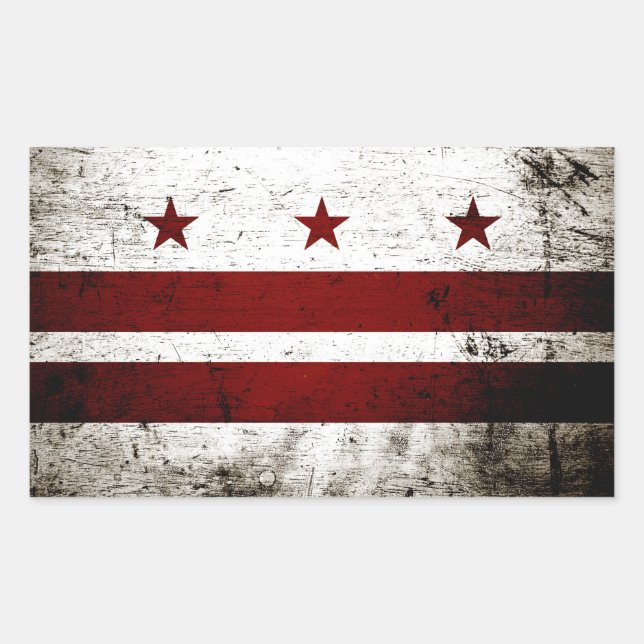 Pegatina Rectangular Bandera de Washington DC Grunge Negra (Anverso)