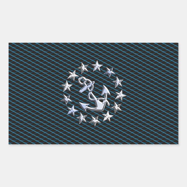 Pegatina Rectangular Bandera de yate de estilo cromado azul en la impre (Anverso)