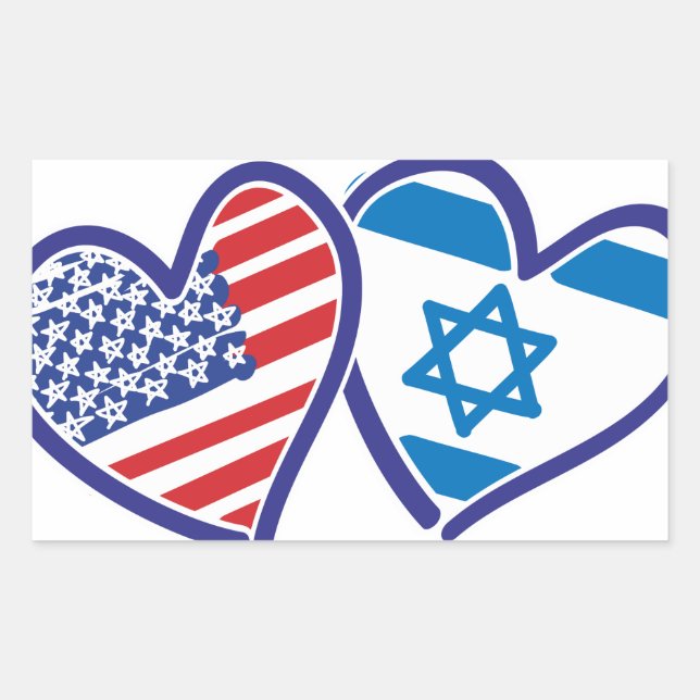 Pegatina Rectangular Bandera del Corazón de Estados Unidos Israel (Anverso)