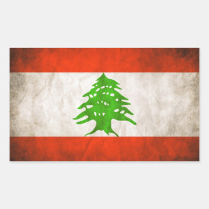 Pegatina Rectangular Bandera del Líbano de cuatro Grungy