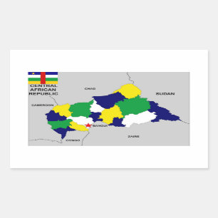 Pegatina Rectangular bandera del mapa político de la república centroaf