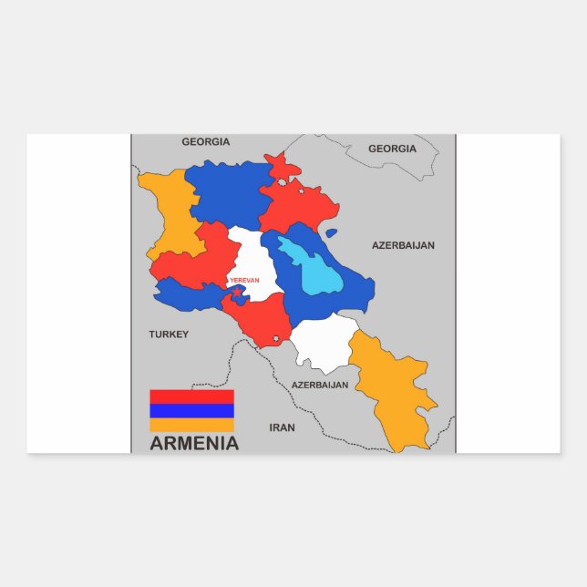 Pegatina Rectangular bandera del mapa político del país armenio (Anverso)