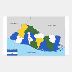 Pegatina Rectangular bandera del mapa político del país el salvador