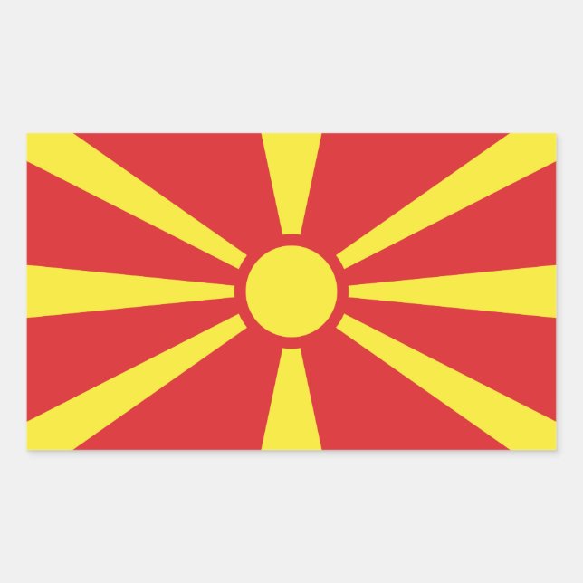 Pegatina Rectangular Bandera del Norte de Macedonia (Anverso)
