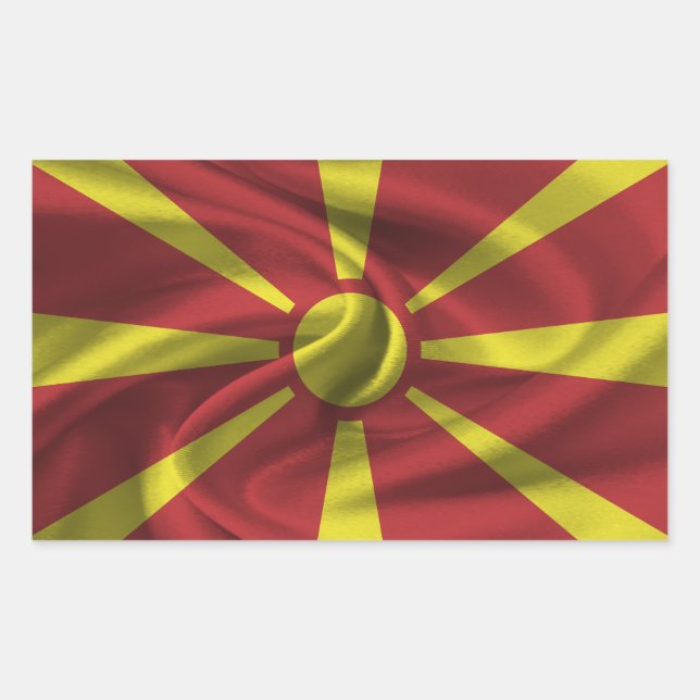 Pegatina Rectangular Bandera del Norte de Macedonia (Anverso)