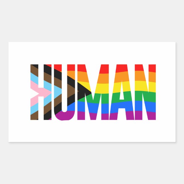 Pegatina Rectangular Bandera del Orgullo de Inclusividad Humana (Anverso)
