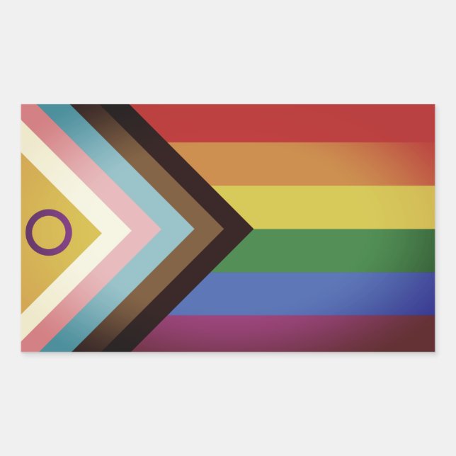 Pegatina Rectangular Bandera del Orgullo de Progreso Inclusivo Intersex (Anverso)