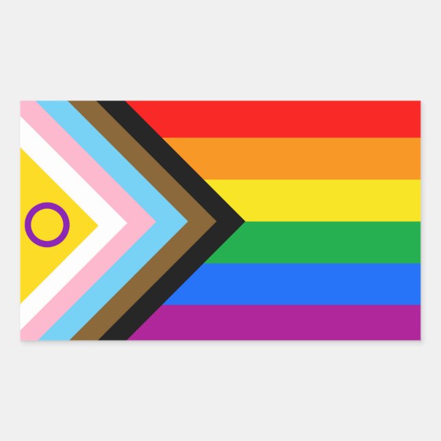 Pegatina Rectangular Bandera del Orgullo de Progreso Inclusivo Intersex (Anverso)