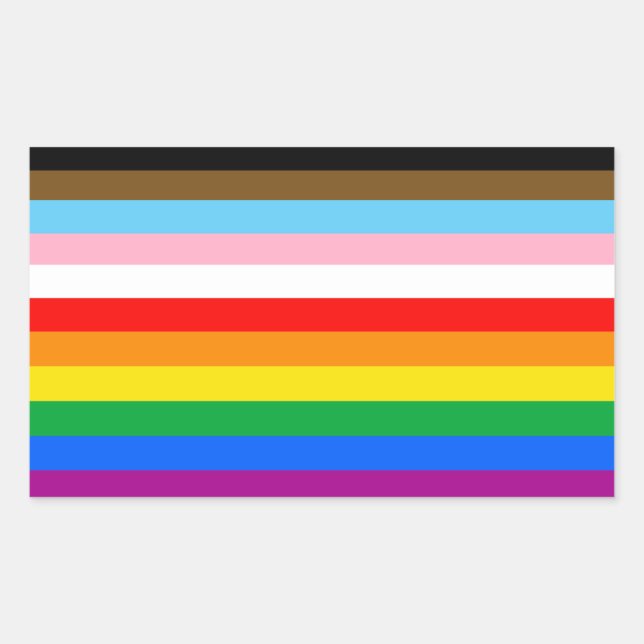 Pegatina Rectangular Bandera del Orgullo Inclusivo LGBTQ+ (Anverso)