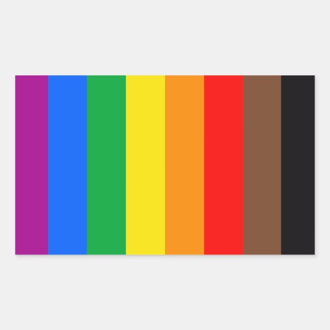 Pegatina Rectangular Bandera del Orgullo LGBTQ (8 Franjas) (Anverso)