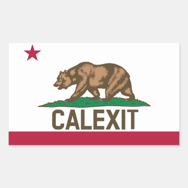 Pegatina Rectangular Bandera del oso de California CALEXIT (Anverso)