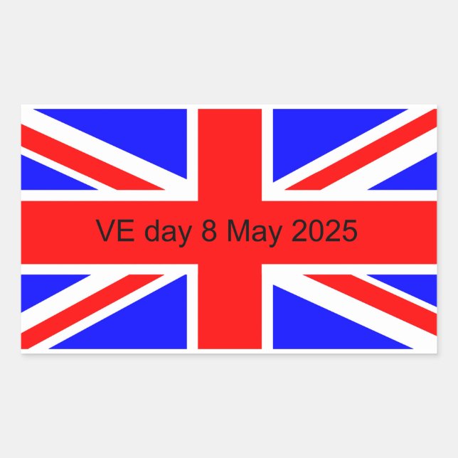 Pegatina Rectangular Bandera del Reino Unido Día VE 2025 (Anverso)