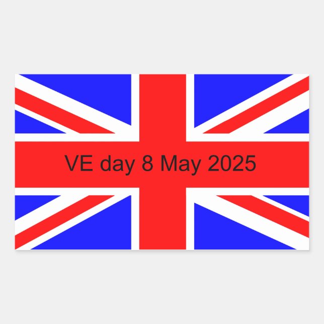 Pegatina Rectangular Bandera del Reino Unido Día VE 2025 (Anverso)